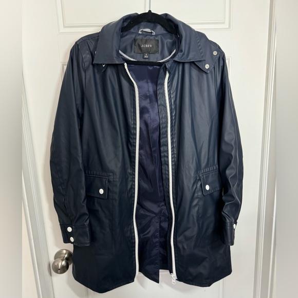 J.Crew Navy Hooded Raincoat Women’s S Water-Resistant Jacket - Picture 7 of 8